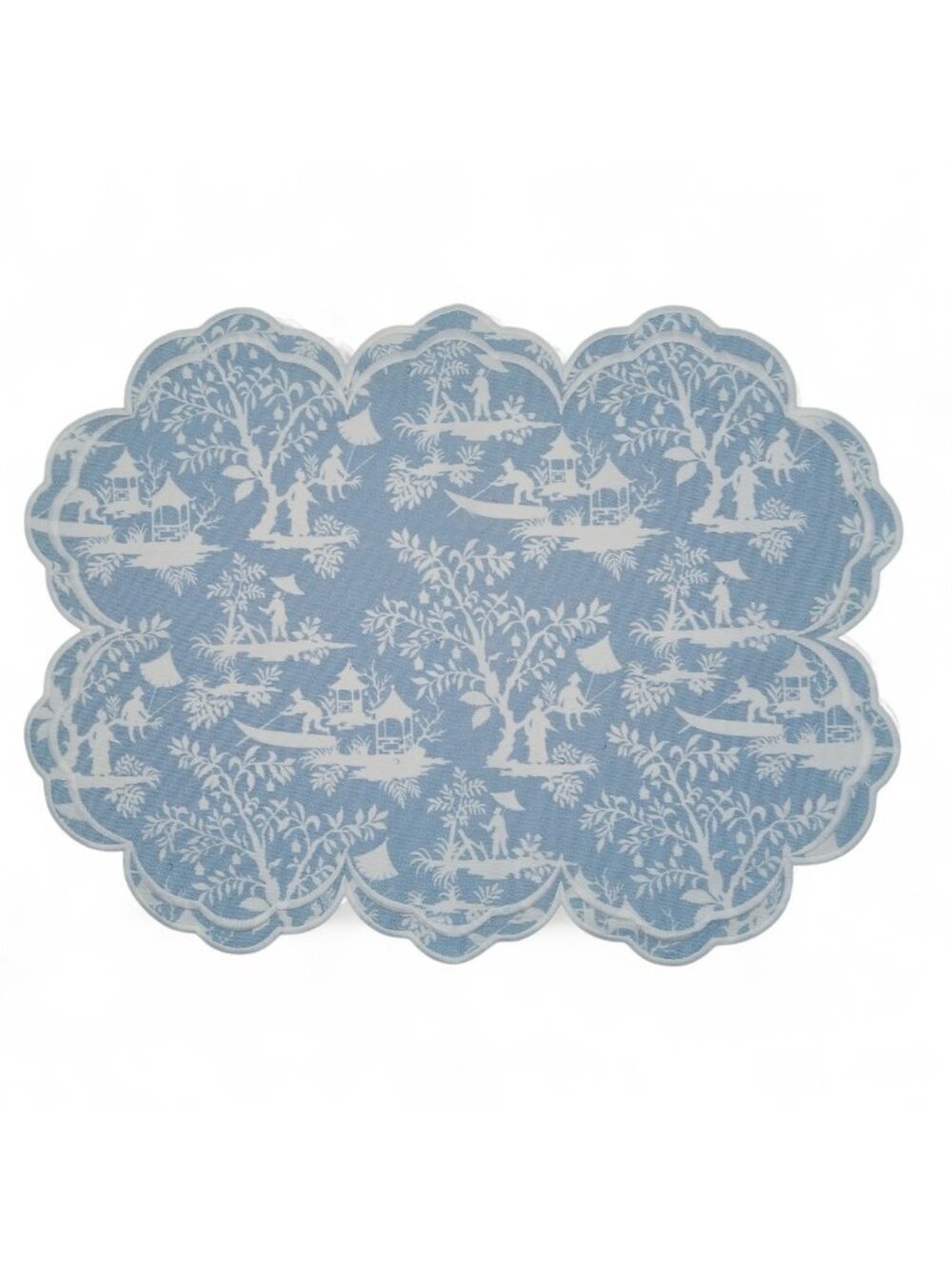 Mrs Alice Blue Pagoda Garden Placemats Scalloped White Border Set of 4 20x15